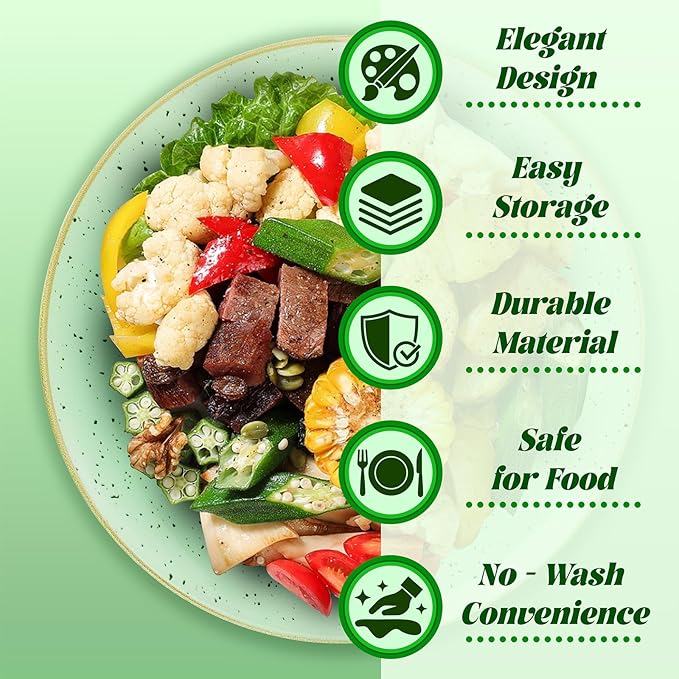 Liacere 32PCS Green Plastic Plates - Green Stone Plastic Disposable Tableware Plates Modern Dinnerware Set - Wedding & Warm Winter & Party & St. Patrick's Day & Easter Day