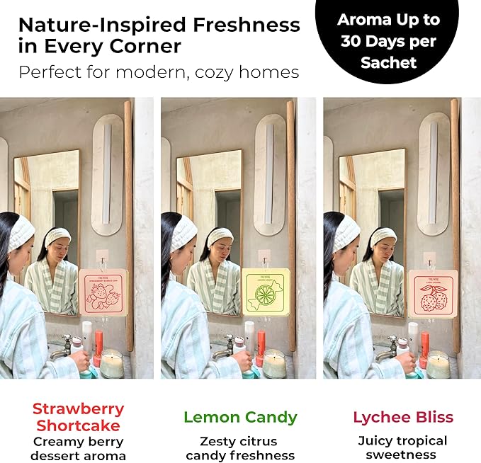 Room Deodorizer Gel Odor Eliminator For Home - Variety Pack Of 3 - Lemon Candy|Strawberry Shortcake|Lychee Bliss - Non Plug In Strong Scent Bathroom Air Freshener Odor Absorber Closet Deodorizer