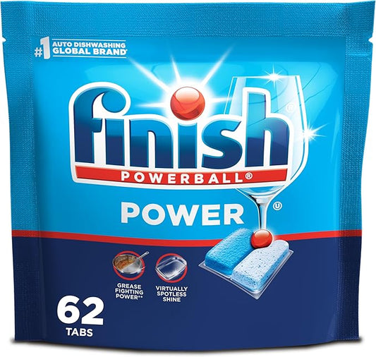 Finish Power Dishwasher Pods, No Pre-Rinse Dishwasher Detergent Soap For Deep Clean & Shine with Degreasing Power, 62 Count