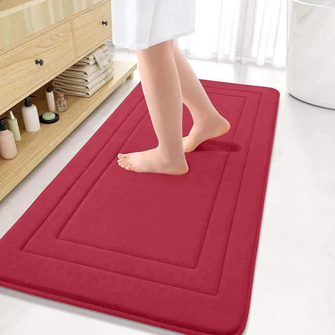 Arotive Memory Foam Bathroom Rug Mat 47x24, Ultra Soft and Absorbent Bath Mat, Machine Wash Dry, Comfortable Bath Rug Carpet for Bathroom Floor, Tub and Shower, Red