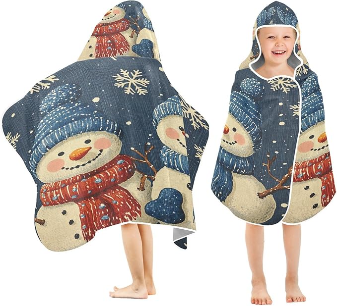 Blueangle Kids Bath Towel Wrap - Cute Cartoon Snowmen Hooded Kids Towel - Super Soft Absorbent Quick Dry Toddler Shower Pool Beach Towel #1