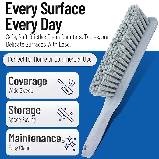SPARTA 8 Inch Soft Counter Brush with Polyester Bristles and 5 Inch Handle, Color Coded Handheld Broom for Tables Countertops and Foodservice Surfaces, 13 Inch Overall Length, Gray, Pack of 6