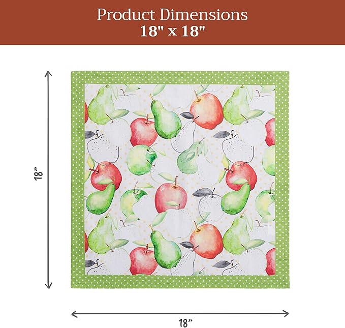 Maison d' Hermine 100% Cotton Cloth Napkins Set of 4 Everyday Reusable Square Napkins Cloth Washable Dinner Party Wedding Restaurant Hotel Kitchen Spring Summer (Apples & Pears, 18" x 18")