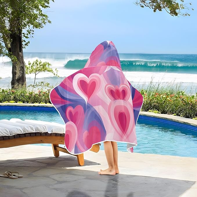 Hooded Towel for Kids Dreamy Valentine Heart Beach Wrap Bath Towels 50x23.5in