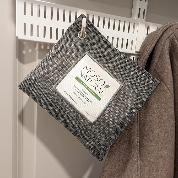 Moso Natural Air Purifying Bag 300g (10.58oz) Premium Bamboo Charcoal Odor Absorber for Home & Pet | Closet Odor Eliminator & Small Room Deodorizer | Charcoal Bags Last 2 Years | Unscented (3 Pack)