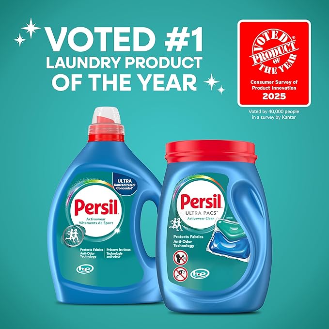 Persil Activewear Clean Laundry Detergent Liquid, 82.5 Fl Oz, 82 Loads, Ultra Concentrated Laundry Soap, Helps Fight Stains & Odor, HE Safe