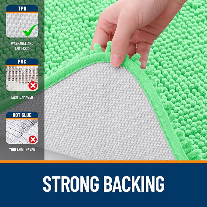 OLANLY Bathroom Rugs 30x18, Extra Soft Absorbent Chenille Bath Rugs, Rubber Backing Quick Dry, Machine Washable Bath Mats for Bathroom Floor, Tub and Shower, Home Decor Accessories, Mint Green