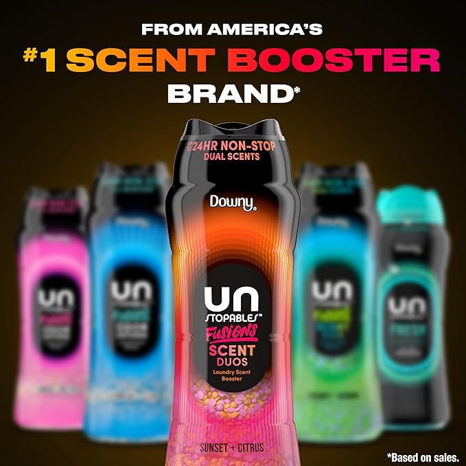 Downy Unstopables Fusions Scent Duos Laundry Scent Booster Beads, Sunset and Citrus Scent, 21.1 OZ, 24hr non-stop freshness with 2 in 1 dual scent laundry scent beads