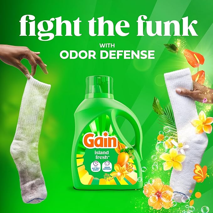 Gain Liquid Laundry Detergent with Odor Defense, Island Fresh Scent, Laundry Soap For HE Washing Machines, 132 fl oz, 100 Loads (Packaging May Vary)