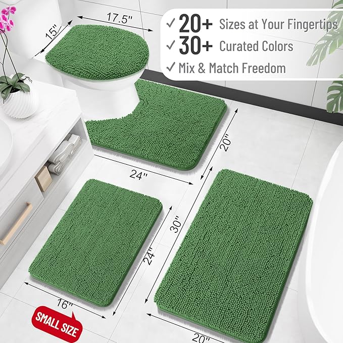 OLANLY Bathroom Rugs 35x24, Extra Soft Absorbent Chenille Bath Rugs, Rubber Backing Quick Dry, Machine Washable Bath Mats for Bathroom Floor, Tub and Shower, Home Decor Accessories, Olive Green