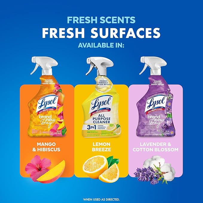 Lysol All Purpose Cleaner Spray, Multi-Purpose Disinfecting Spray, Kitchen & Bathroom Cleaner, Lemon Breeze Scent, 32 Fl Oz