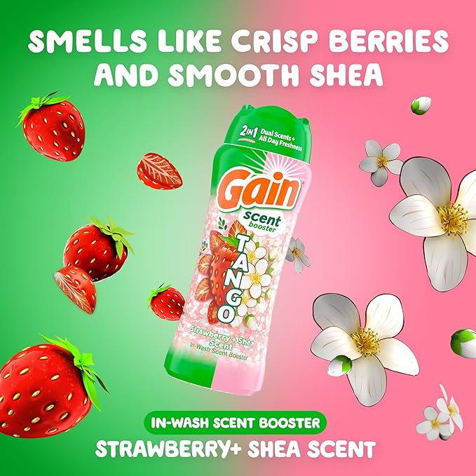 Gain Tango 2-in-1 Laundry Scent Booster Beads, Strawberry and Shea Scent, 21.1 oz, Laundry Beads with Dual Scents Plus All Day Freshness (Pack of 4)