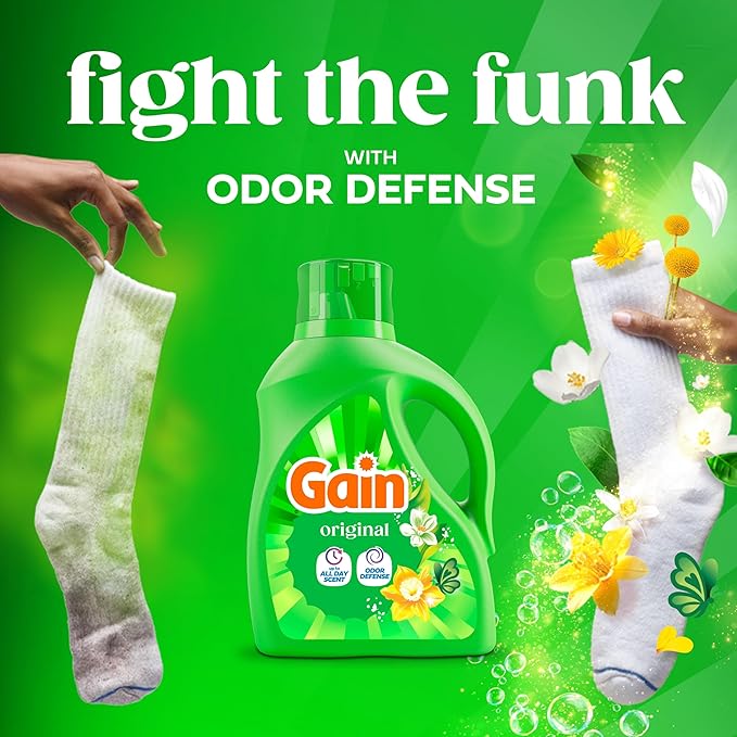 Gain Liquid Laundry Detergent with Odor Defense, Original Scent, Laundry Soap For HE Washing Machines, 60 fl oz, 45 Loads, Pack of 2 (Packaging May Vary)