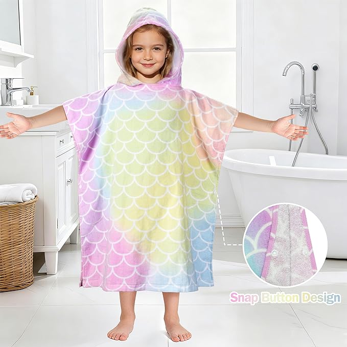 Tirrinia Kids Hooded Beach Towel, Toddler Hooded Bath Towel & Poncho Towel Super Absorbent, Wearable Swim Towel for Kids 3-6 Years Boys Girls at Bath Pool Beach, Birthday Gifts, Rainbow