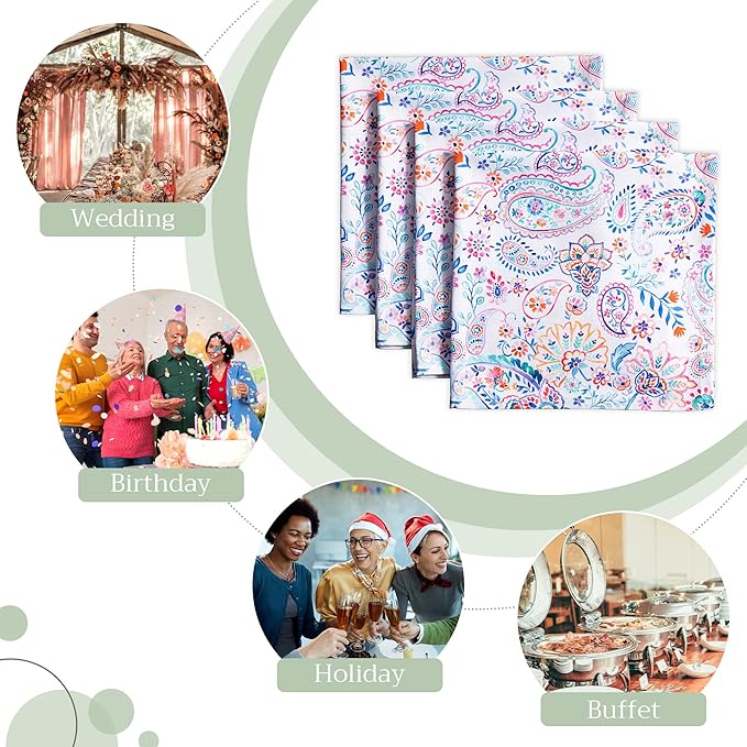 Maison d' Hermine 100% Cotton Cloth Napkins Set of 4 Everyday Reusable Square Napkins Cloth Washable Dinner Party Wedding Restaurant Hotel Kitchen Spring Summer (Indian Floral, 20" x 20")