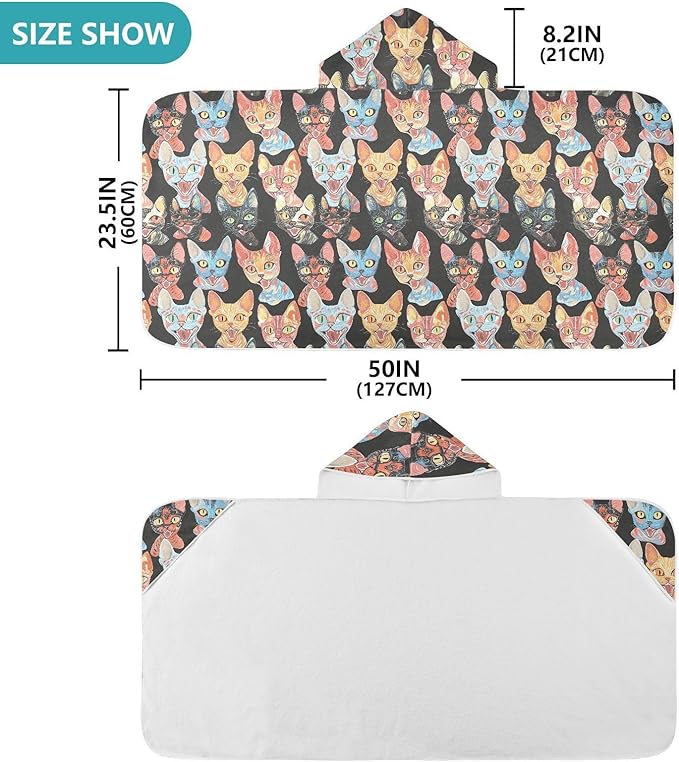Kid Beach Towel Aesthetic Devon Rex Cats Black Boys Hooded Beach Towel Absorbent Bath Towels with Hood