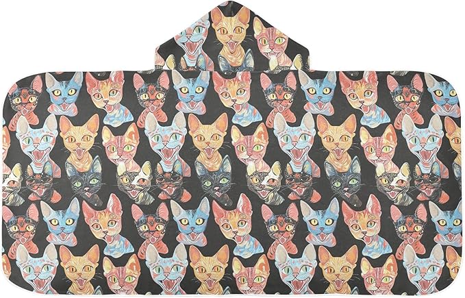 Kid Beach Towel Aesthetic Devon Rex Cats Black Boys Hooded Beach Towel Absorbent Bath Towels with Hood