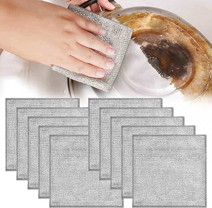 Dishcloth Pot Scrubber Multipurpose Wire Dishwashing Rags for Wet and Dry,New Multifunctional Non Scratch Metal Wire Dishcloth,Reusable Metal Scrubbing Pads Sponge Clean for Home Kitchen Cooktop (10)
