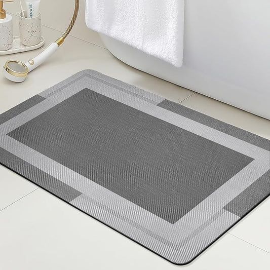 ACCUMTEK Non Slip Bath Mat, Thin Bathroom Rugs Fit Under Door, Quick Dry Bath Mats, Machine Washable Bath Rugs for Bathroom, Bathtub & Kitchen, Bathtub & Kitchen, Grey/Bordered/36 x24