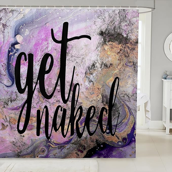 Funny Quotes Shower Curtain Get Naked Bathroom Curtains for Couple Lover Men Women Romantic Shower Curtain Set with Hooks Colorful Modern Tie Dye Cloth Fabric Bathroom Decor Room Decor 72x78 Inch