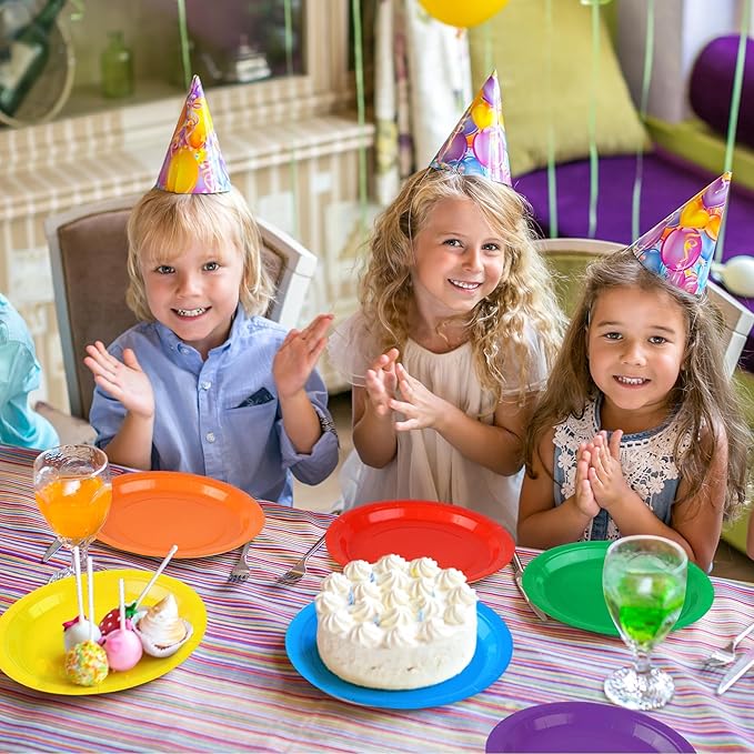 Kochorie 60 Pieces Rainbow Disposable Paper Plates 9 Inch Heavy Duty Dinner Plates, Solid Color, Table Decorations Party Supplies for Birthdays, Weddings, Daily Use
