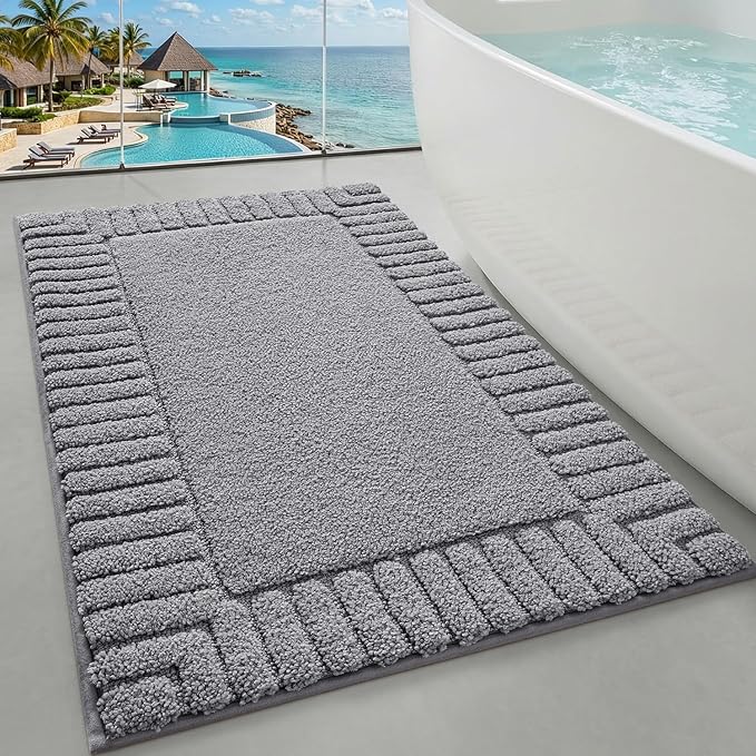 LUMI Bathroom Rugs Non Slip with Rubber Backing, Extra Soft Plush Microfiber Bath Rug Absorbent, Machine Washable Bath Mat Quick Dry for Tub, Shower, Hotel, Dark Grey, 24"x36"