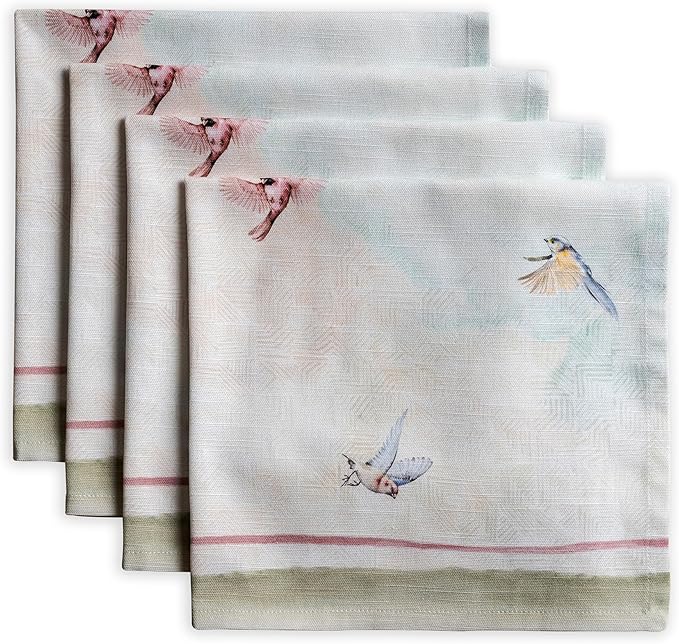 Maison d' Hermine 100% Cotton Cloth Napkins Set of 4 Everyday Reusable Square Napkins Cloth Washable Dinner Party Wedding Restaurant Hotel Kitchen Spring Summer (Flying Birds, 20" x 20")