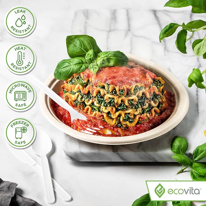 Ecovita 100% Compostable Paper Plates [9 in.] – 150 Disposable Plates Eco Friendly Sturdy Tree Free Liquid and Heat Resistant Alternative to Plastic or Paper Plates
