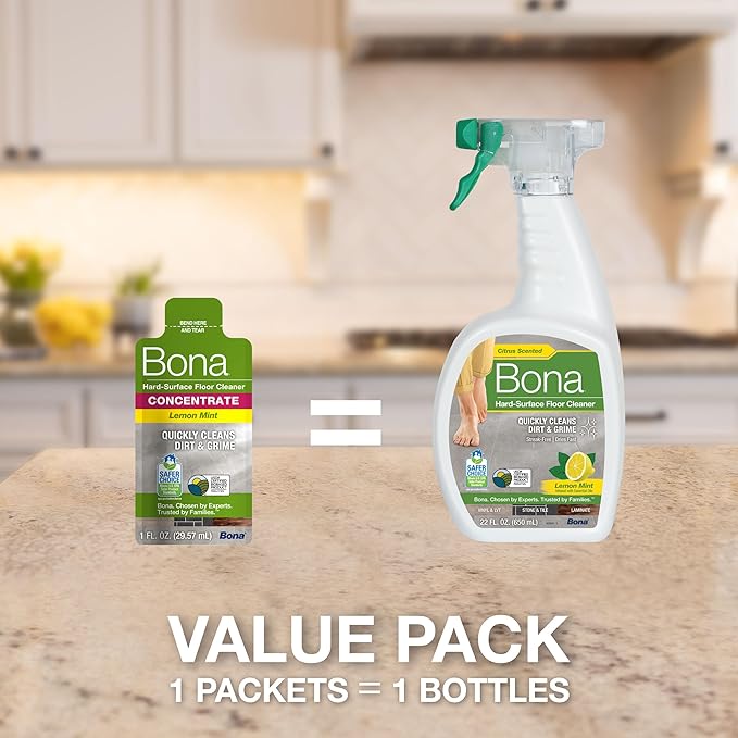 Bona® Multi-Surface Floor Cleaner Spray - 32 fl oz - Lemon Mint - Includes Filled Bottle + Concentrate Refill for Multi-Surface Floor Cleaning