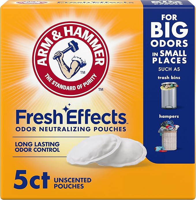 ARM & HAMMER Fresh Effects Odor Neutralizing Baking Soda Pouches, Long-Lasting Fragrance-Free Odor Absorber for Shoes, Cars, Home & Small Spaces, 5 Count