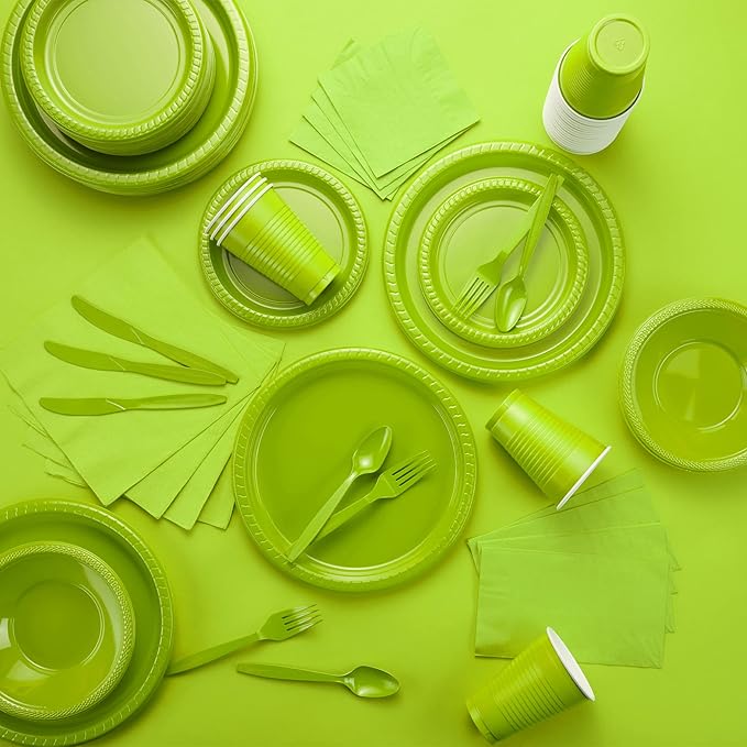 Amcrate Plastic Plate, 10.4 inches, Disposable, Green, Set of 50
