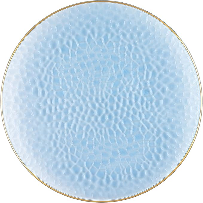 PLASTICPRO 30 Pack Hammered Plastic Plates Heavyweight Disposable Plastic Plates Elegant Clear Hammered Rim Platsic Party Dishes (Blue With Gold Rim, 10'' INCH PLATES)