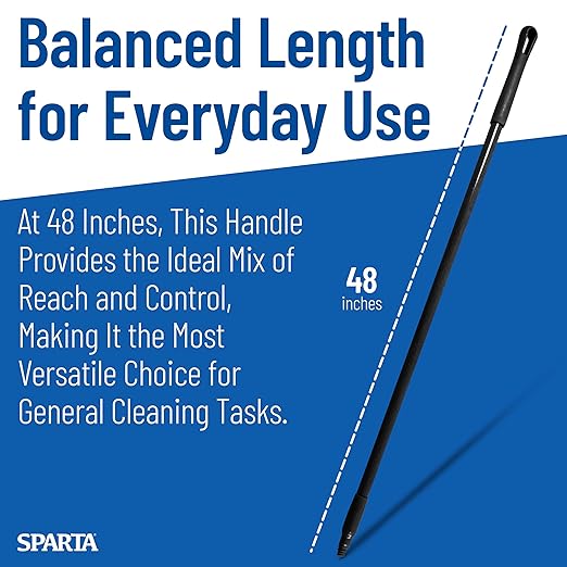 SPARTA 41225EC03 Fiberglass Broom Handle, Mop Handle, Replacement Handle With Acme Threaded Tip For Commercial Cleaning, 48 Inches, Black, (Pack of 12)