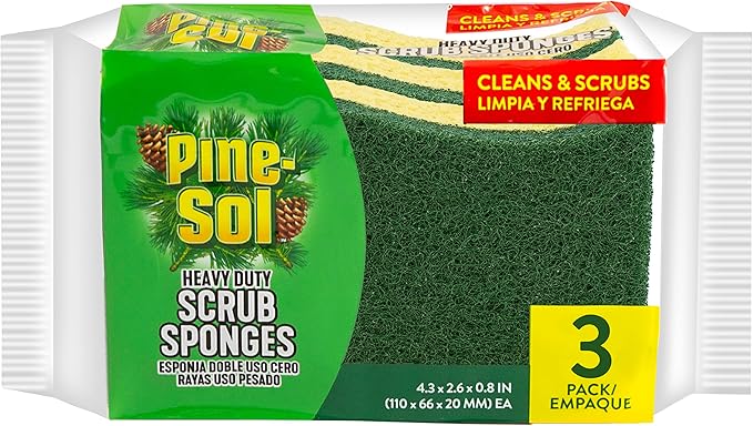 Pine-Sol Heavy Duty Scrub Sponges for Cleaning | Dual-Sided Dishwashing and Scouring Pad | Kitchen Supplies for Washing Dishes, Pots, Pans, 3 Pack