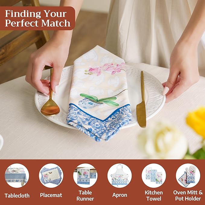 Maison d' Hermine 100% Cotton Cloth Napkins Set of 4 Everyday Reusable Square Napkins Cloth Washable Dinner Party Wedding Restaurant Hotel Kitchen Spring Summer (Canton, 20" x 20")