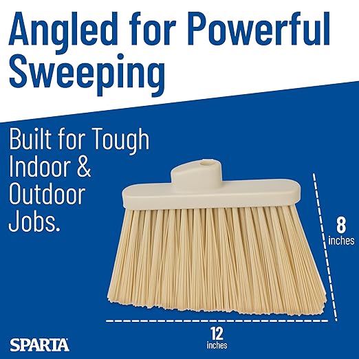 SPARTA Plastic Broom Head, Angled, Un-Flagged for Large Debris Indoor, Outdoor, Home, Restaurant, Lobby, Office, 12 Inches, Tan, (Pack of 12)