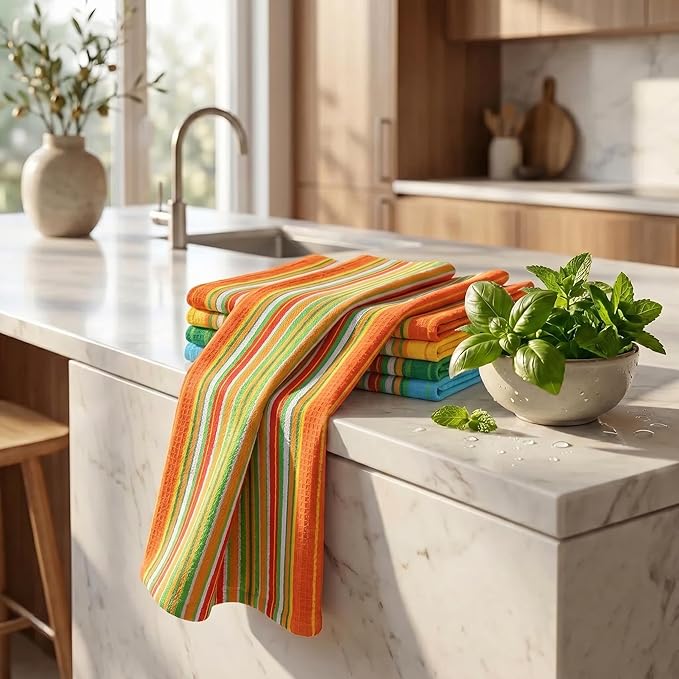 Urban Villa Kitchen Towels 100% Cotton Dish Towels for Kitchen(Set of 8)20”x30” Dish Cloths Highly Absorbent Kitchen Linen Set with Hanging Loop Perfect for Drying Dishes Cleaning Towels -Multi Color