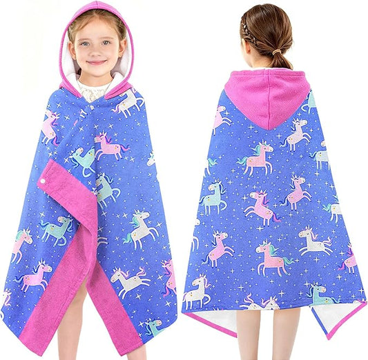 Hooded Towels for Kids - Superfine Fiber Unicorn Toddler Hood Bath Towels Beach Hooded Poncho Absorbent Pool Toddler Swim Bath Wrap for Boys & Girls 3-10 Years Beach Essentials, 60*35 inches