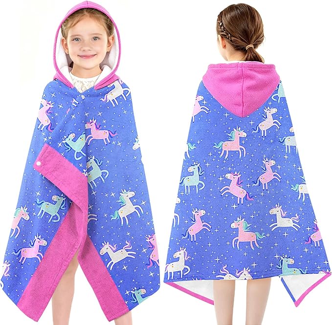Hooded Towels for Kids - Superfine Fiber Unicorn Toddler Hood Bath Towels Beach Hooded Poncho Absorbent Pool Toddler Swim Bath Wrap for Boys & Girls 3-10 Years Beach Essentials, 50*30 inches