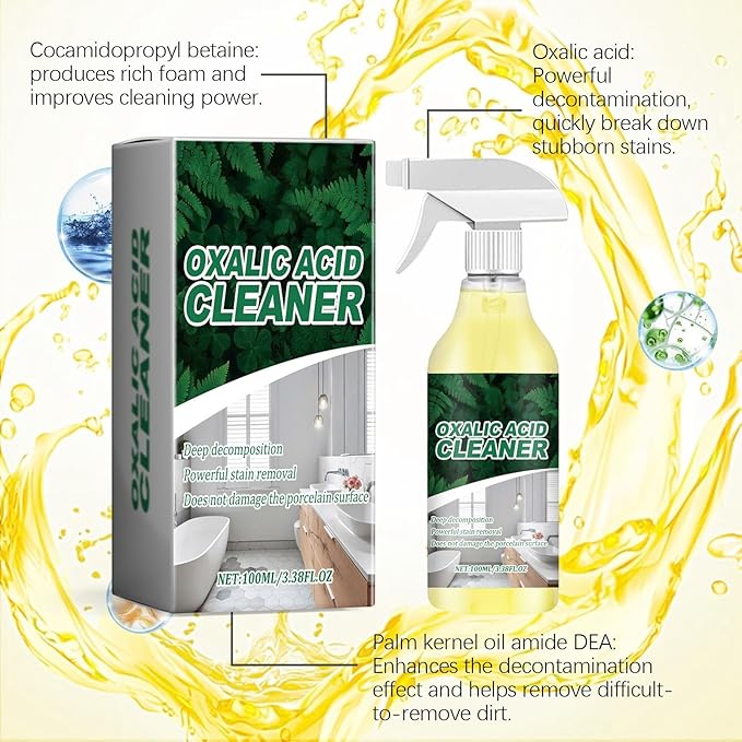 Oxalic Acid Cleaner Spray, Multi-Surface Rust Remover, Powerful Stain Removal for Bathroom, Bathtub, Porcelain, Tiles, 3.38 fl oz