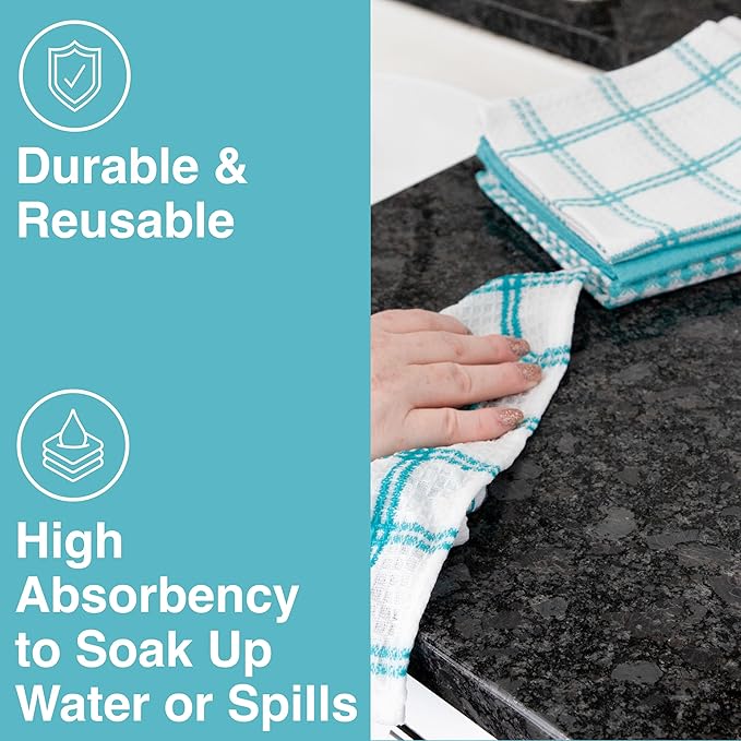 T-Fal Premium Waffle Dish Cloths: Highly Absorbent,Super Soft Long Lasting - 100% Cotton,12"x13" Flat Waffle Dish Towel for Cleaning & Drying Dishes,Breeze,(Pack of 8)