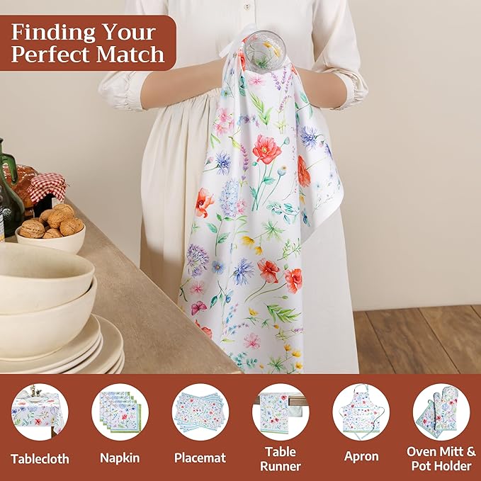 Maison d' Hermine Kitchen Towels Set of 3 100% Cotton 27.50" x 20" Reusable Cloth Tea Dish Towels Absorbent with Hanging Loop for Kitchen Farmhouse Hotel Spring Summer - Just Floral