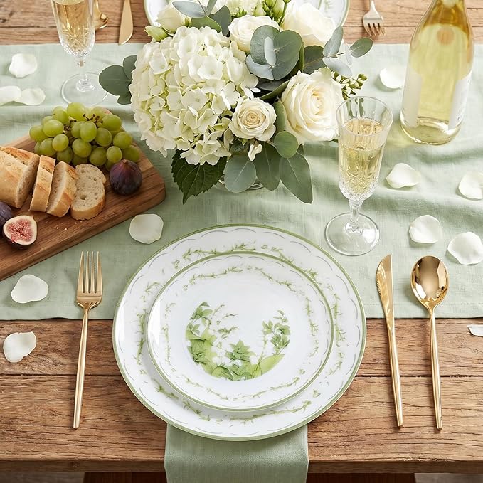 30Pcs White and Clear Plastic Plates - White Lily of the Valley Plates Disposable Heavy Duty,Perfect for Weddings, Tea Parties, Holidays - 10.25" Dinner & 7.5" Dessert Plastic Plate