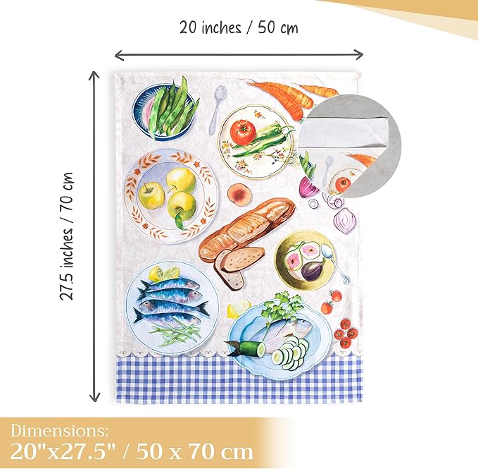 Maison d' Hermine Kitchen Towels Set of 3 100% Cotton 27.50" x 20" Reusable Cloth Tea Dish Towels Absorbent with Hanging Loop for Kitchen Farmhouse Hotel Spring Summer - Gourmand