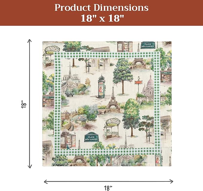 Maison d' Hermine 100% Cotton Cloth Napkins Set of 4 Everyday Reusable Square Napkins Cloth Washable Dinner Party Wedding Restaurant Hotel Kitchen Spring Summer (Paris Voyage, 18" x 18")