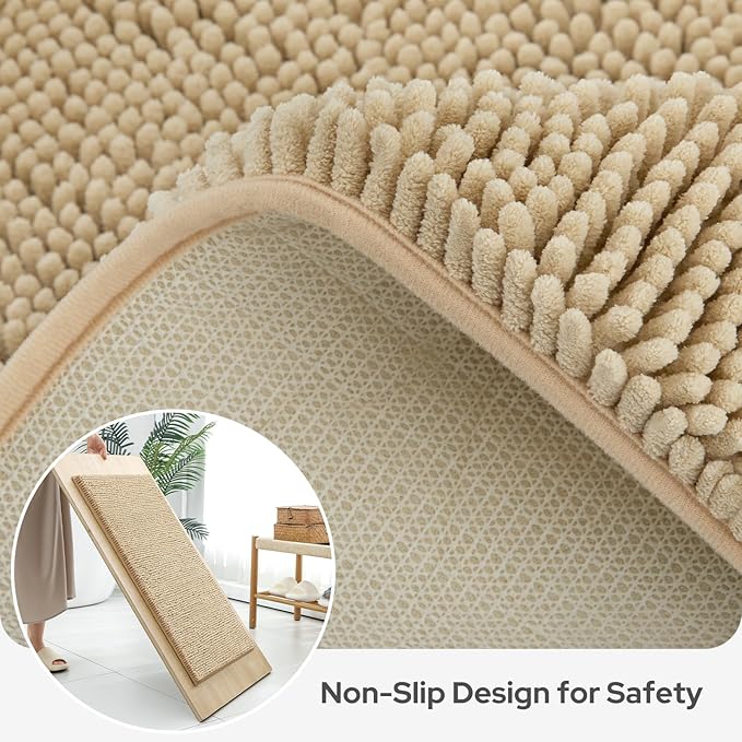 BYSURE Beige Bathroom Rugs Sets 3 Piece Non Slip Extra Absorbent Plush Chenille Soft Washable Bath Mats