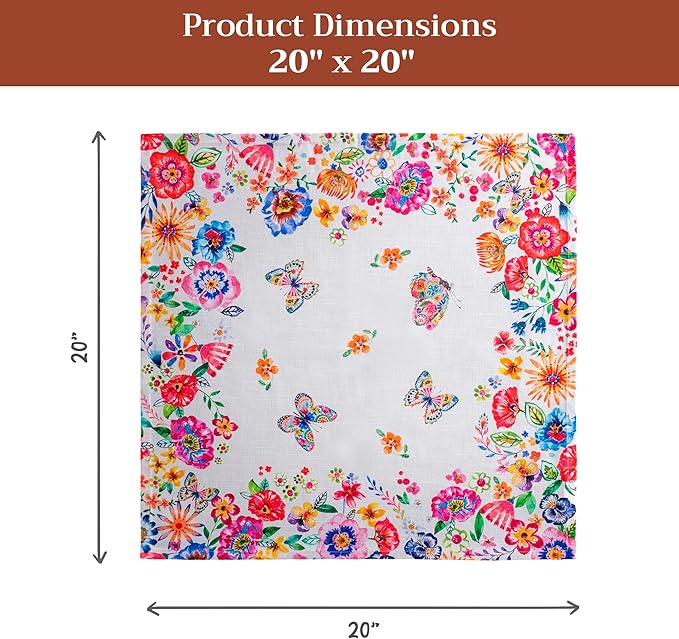 Maison d' Hermine 100% Cotton Cloth Napkins Set of 4 Everyday Reusable Square Napkins Cloth Washable Dinner Party Wedding Restaurant Hotel Kitchen Spring Summer(Happy Florals - High Summer, 20" x 20")