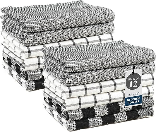 LANE LINEN Kitchen Dish Towels Set of 12 – 18”x28” Soft & Quick-Drying Hand and Tea Towels, Premium Decorative Kitchen Towel – Black