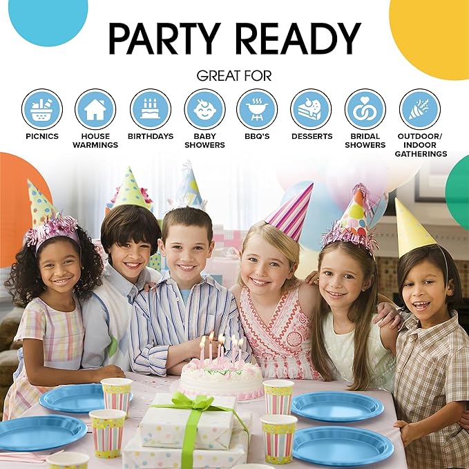 Exquisite Party Solids Light Blue Plastic Plates For Party Supplies 10" Light Blue Disposable Plates Heavy Duty 50 Pcs Plastic Dinnerware Sets Heavy Duty 350 GSM Disposable Dinnerware Set