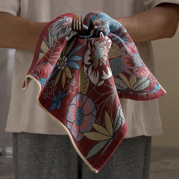 Dish Towels for Kitchen, Jacquard Woven Kitchen Towels Set, Reusable Reusable Cleaning Tea Towels Ultra Absorbent with Hanging Loop,Decorative Retro Hand Towels for Bathroom, Gift for Mom